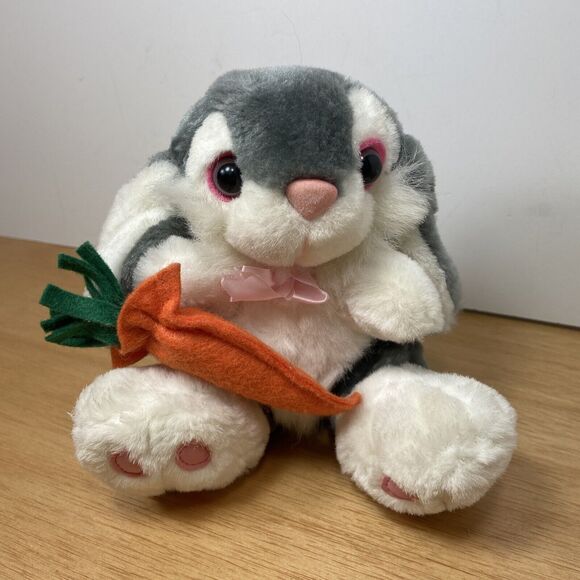 Giftco Plush Sitting Bunny Rabbit With Carrot Stuffed Animal Plush Gray  6.5 in - Picture 2 of 7